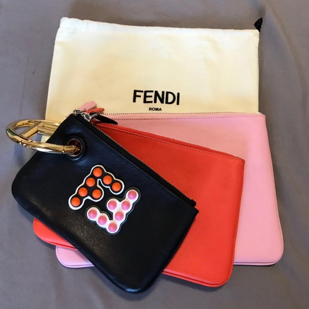 FENDITriplett Set of Three Calfskin Leather Pouche